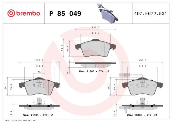 A.B.S. P 85 049 BREMBO BREMSBELÄGE, RICHTUNGSGEBUNDEN Bremsbelagsatz, Scheibenbremse